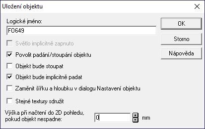 Uložení objektu – nastavení parametrů