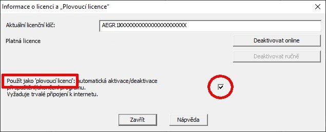 Dialogové okno – Licencování